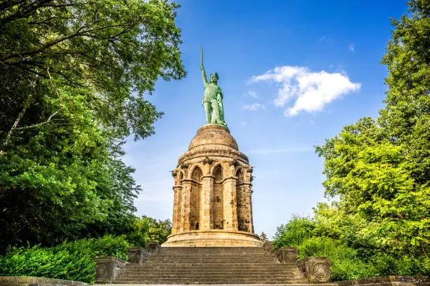The Hermannsdenkmal in Germany with blue sky in the background