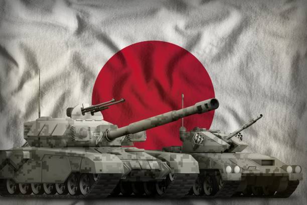 istock Japan tank forces concept on the national flag background. 3d Illustration 979003328