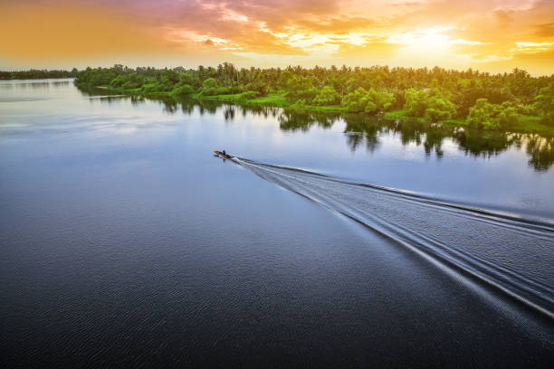 istock Beautiful sunset and sky on evening at river for background texture design or concept,And then beauty nature travel in Samut Sakhon Thailand 979005568