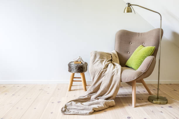 cozy reading chair - scandic imagens e fotografias de stock