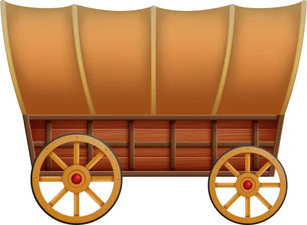 Vector illustration of a wooden carriage on a white background