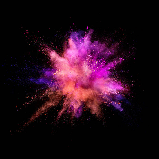 explosión de polvo de colores sobre fondo negro - rosa color fotografías e imágenes de stock