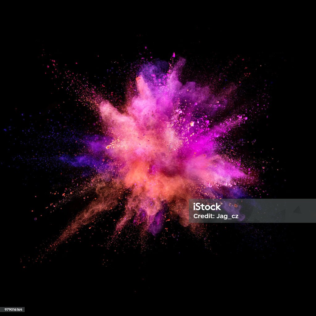 Coloured powder explosion on black background Explosion of coloured powder isolated on black background. Abstract background in high resolution. Exploding Stock Photo