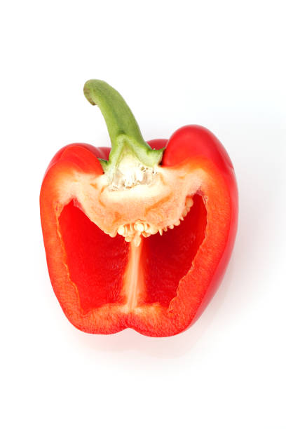 Studio shot of fresh vegetable of red and green pepper isolated on white color background.