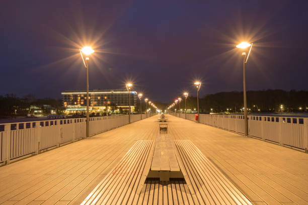 istock Illuminated pier by the sea at night 979027034