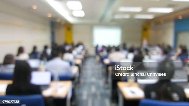 Blur Image Of Many People Are Training In The Big Training Room With Computer Stock Photo - Download Image Now