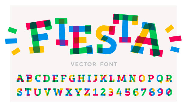 Vector font made of colorful strokes and pieces. vector art illustration