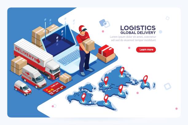 przemysł przesyłek i dostaw internetowych - packaging freight transportation pallet isometric stock illustrations