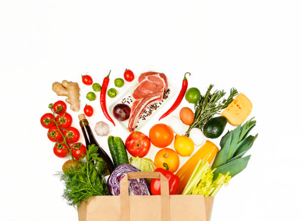 istock Supermarket, purchase, food, vegetables, fruit, wine, meat, Full 979050032