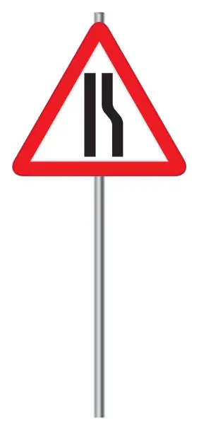 Vector illustration of Road Narrows Sign