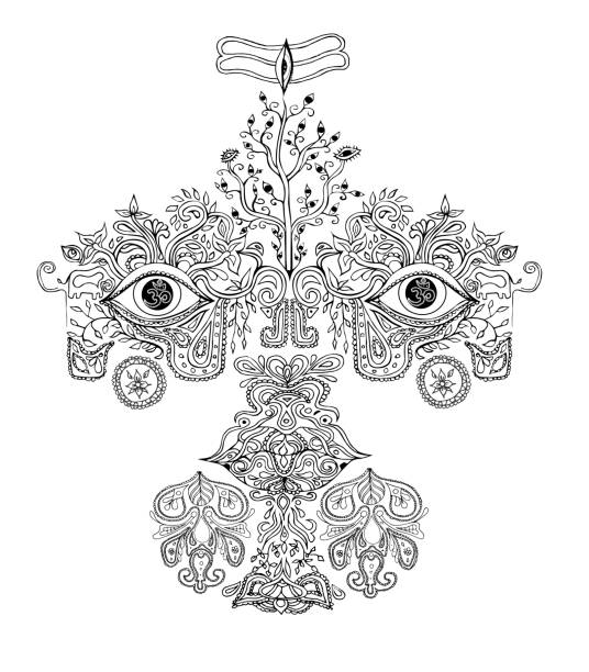 ilustrações de stock, clip art, desenhos animados e ícones de indian psychedelic mask,face of the lord shiva - shiva posture