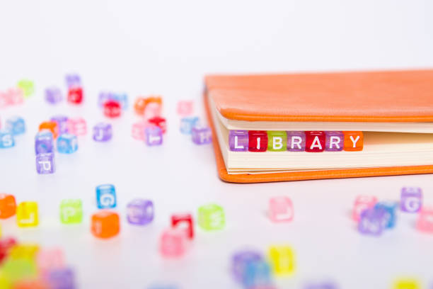 istock LIBRARY word on colorful bead block as bookmark in book. knowledge from book resource in library concept 979081590