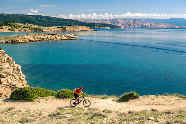 istock Mountain biker looking at view and riding a bike 979093230