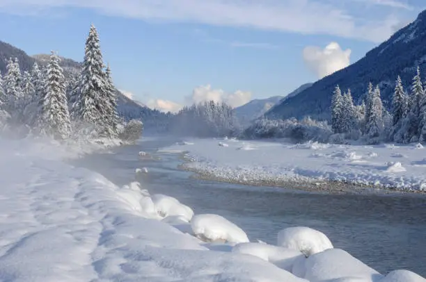 river Isar in canyon at winter