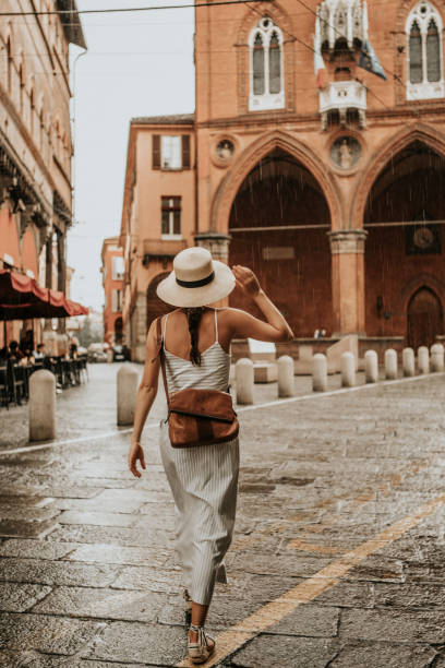 Lone traveler tourist woman in Italy