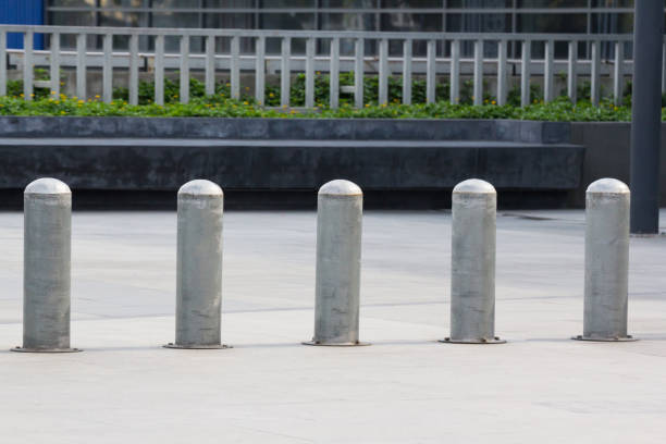 istock steel bollards on concrete floor 979110018