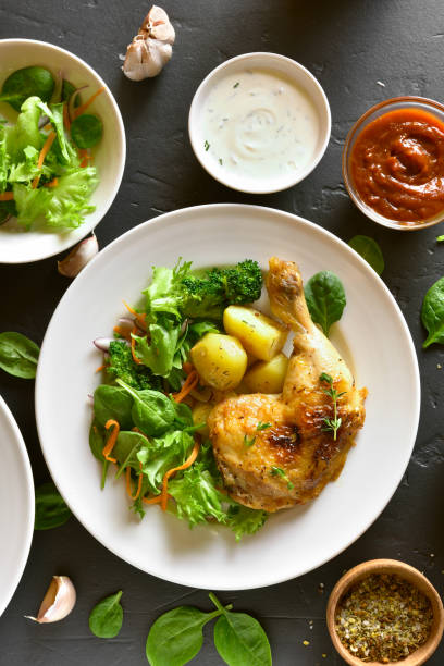 istock Grilled chicken leg with baked potato 979110174