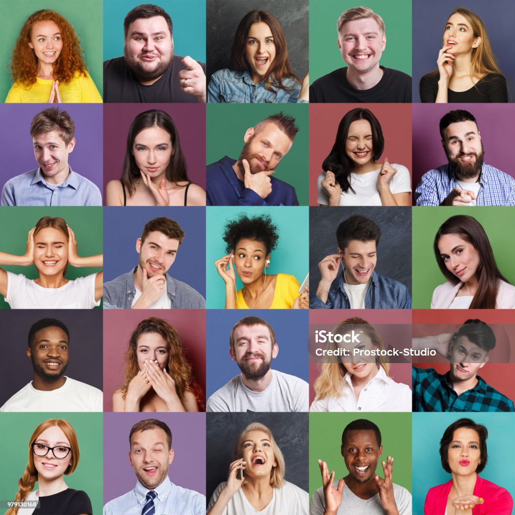 Diverse jonge mensen positieve en negatieve emoties set - Royalty-free Mensen Stockfoto Diverse jonge mensen positieve en negatieve emoties set - Royalty-free Mensen Stockfoto