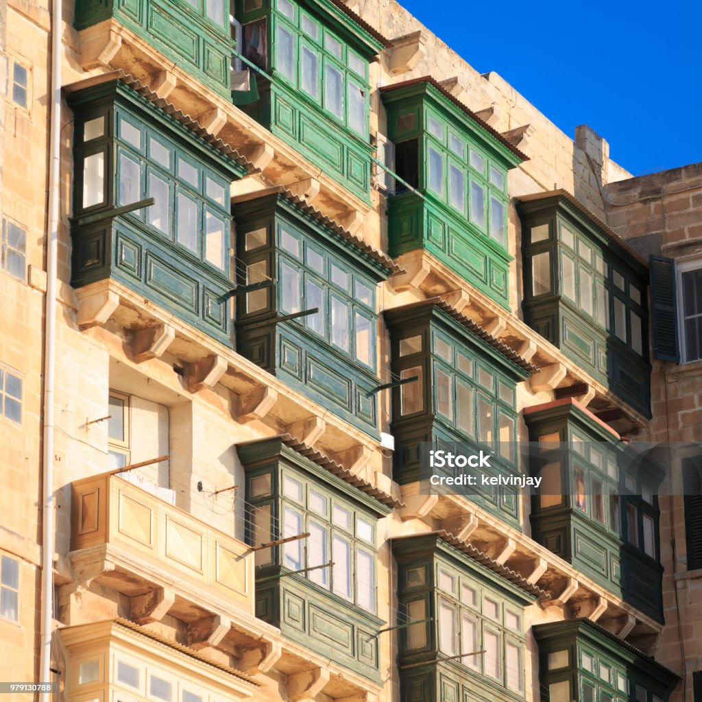 Balconies of apartments in Valletta, Malta balconies of apartments in Valletta, Malta Apartment Stock Photo