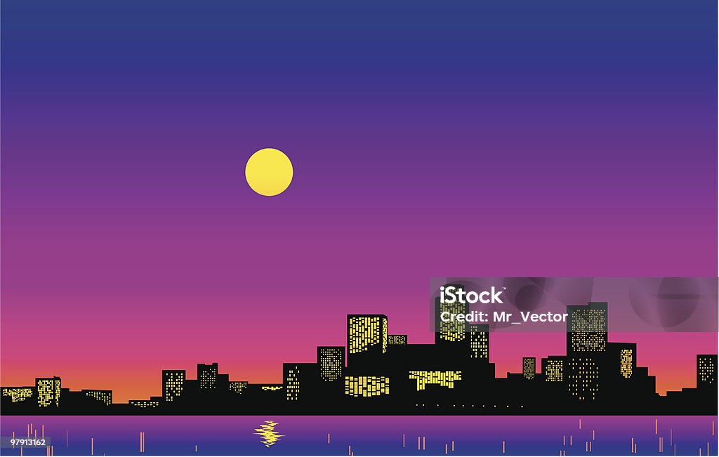 Grande cidade Skyline. Ilustração vetorial - Royalty-free Anoitecer arte vetorial