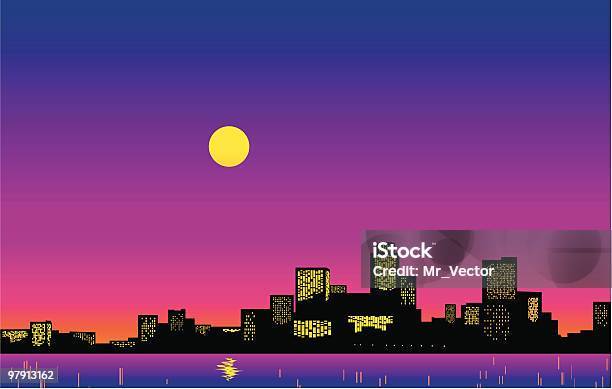 Grande Cidade Skyline Ilustração Vetorial - Arte vetorial de stock e mais imagens de Anoitecer - Anoitecer, Ao Ar Livre, Arquitetura
