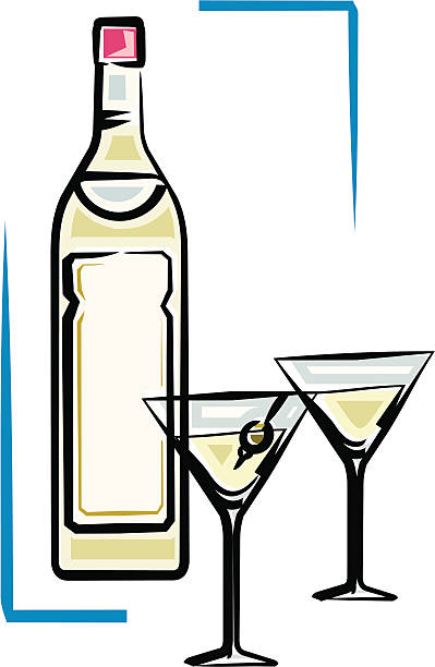 бутылка мартини векторная иллюстрация - martini glass wineglass wine bottle glass stock illustrations