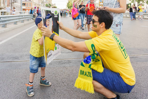 fans from russia, brazil and switzerland in rostov-on-don are walking before the match of the fifa world cup 2018 - fifa torneio imagens e fotografias de stock