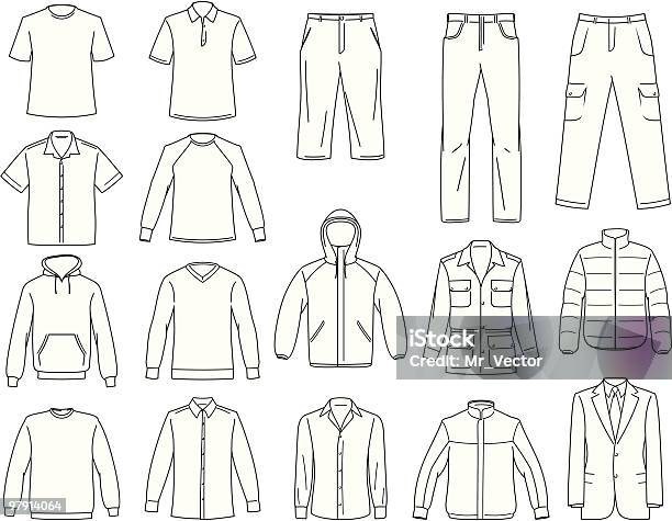 Ilustração Masculina De Roupas - Arte vetorial de stock e mais imagens de Vestuário - Vestuário, Camisa com botões, Homens