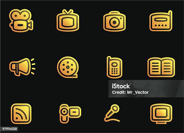 Vector Conjunto De Ícones De Comunicação Social - Arte vetorial de stock e mais imagens de Câmara de Vídeo - Câmara de Vídeo, Fotografia - Arte e Artesanato, Símbolo de ícone