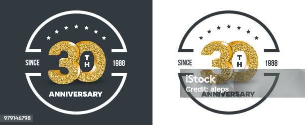 30th Anniversary Gold Colored Logo On Dark And White Background 30 Year Jubilee Banner Stock Illustration - Download Image Now