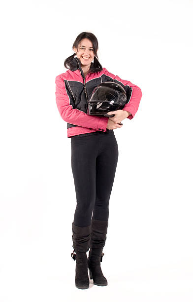 красивые в байкерском стиле - motorcycle women helmet sensuality стоковые фото и изображения