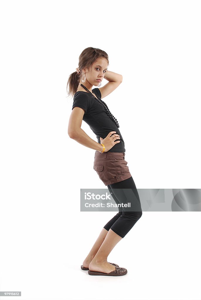 Beautiful teen posing Full lenght, profile view 12-13 Years Stock Photo