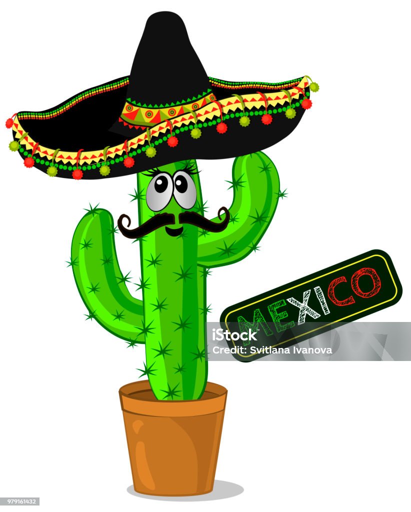 Ilustración de Cactus De Dibujos Animados Con Bigote Y Sombrero Mexicana  Divertido Cactus Con Bozal En Una Olla y más Vectores Libres de Derechos de  Alegre - iStock