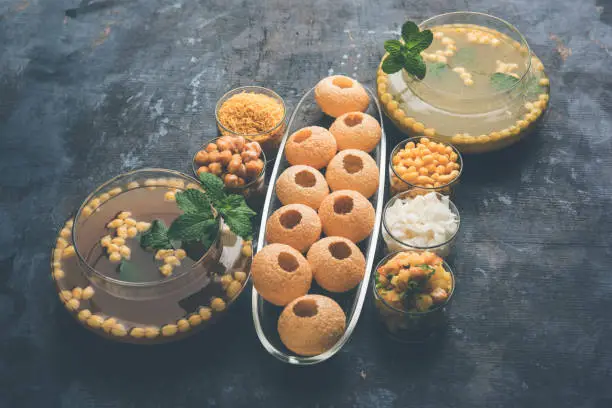 Pani Puri OR Golgappa is a popular Indian Chat menu, selective focus