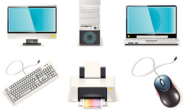 White computer icon set. PC  computer case stock illustrations