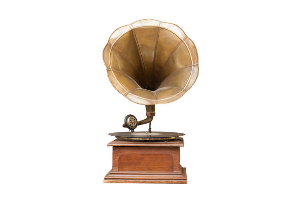 style vintage retro vieux gramophone radio isolé sur fond blanc. - gramophone photos et images de collection