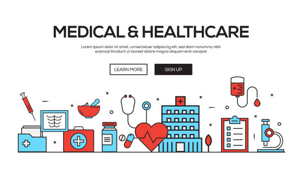 illustrations, cliparts, dessins animés et icônes de conception de bannière web ligne plate médicaux et sanitaires - medical visualization