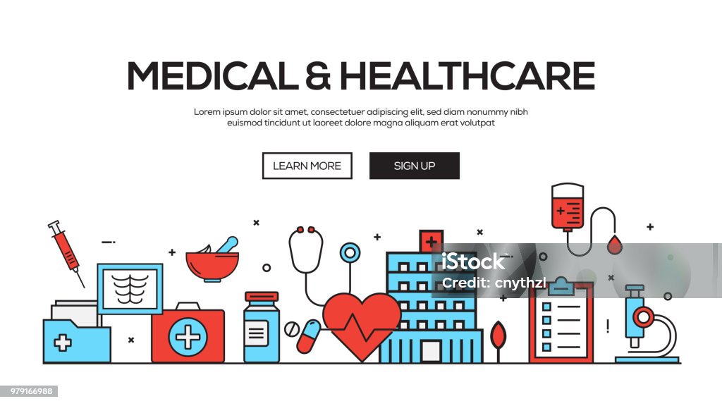 Medical and Healthcare Flat Line Web Banner Design Healthcare And Medicine stock vector