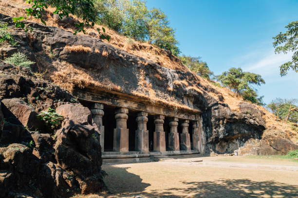 Elephanta Caves historical architecture in Mumbai, India