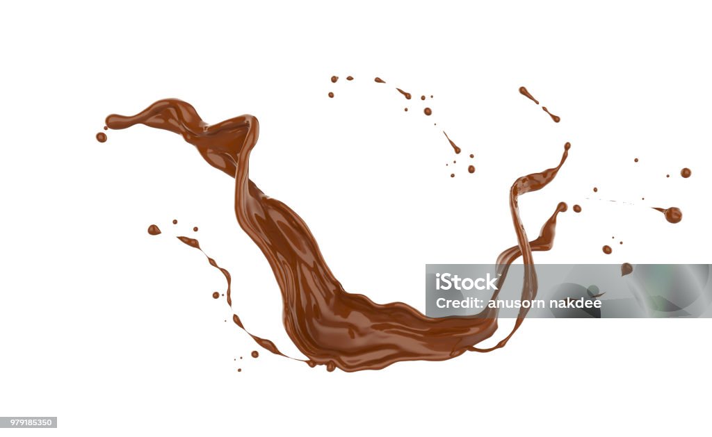 Splash al cioccolato o cacao isolato su sfondo blu - Foto stock royalty-free di Cioccolato