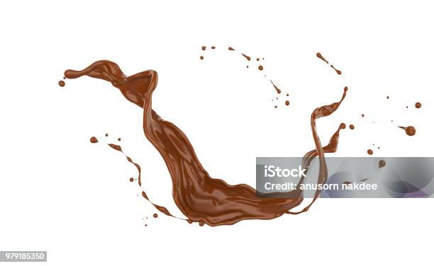 Splash Al Cioccolato O Cacao Isolato Su Sfondo Blu - Fotografie stock e altre immagini di Cioccolato - Cioccolato, Schizzare, Sciroppo