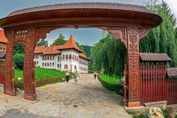 Prislop: Inside the area dedicated to the Prislop Monastery, Romania, where is the grave of Father Arsenie Boca. The church it is  dating back to the sixteenth century.