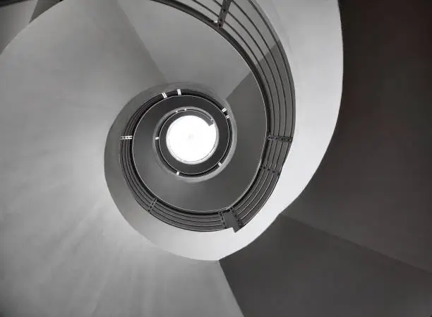 Photo of black and white spiral staircase