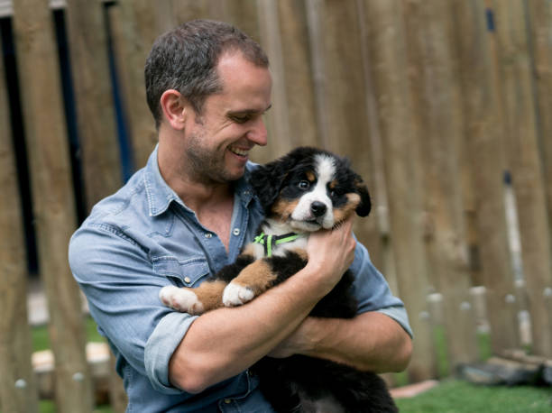 istock Happy man holding a beautiful puppy 979195826