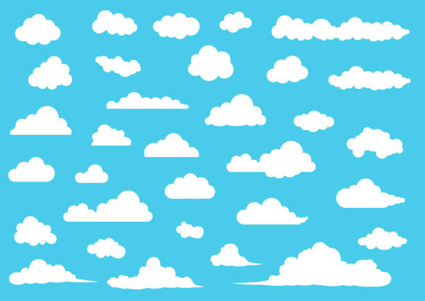 illustrazioni stock, clip art, cartoni animati e icone di tendenza di cartoon cloud set, illustrazione vettoriale - cloud