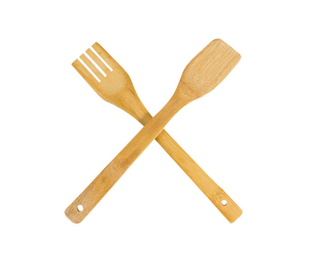 istock Spoon wood and Fork wood handmade isolated on white background. 979201304