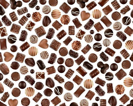 White background with lots of chocolate underneath