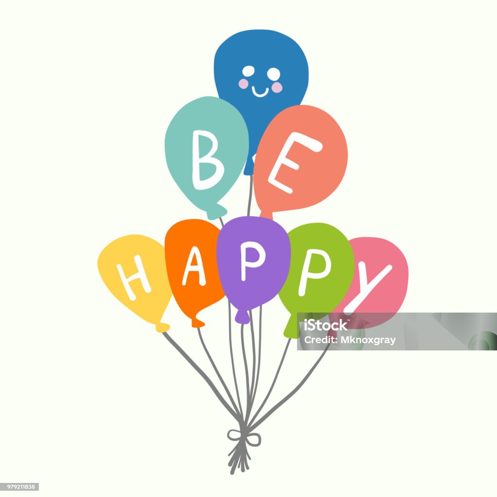 Cartoon Behappy Be Happy Balloon Cartoon Vector Illustration Stock Illustration ...