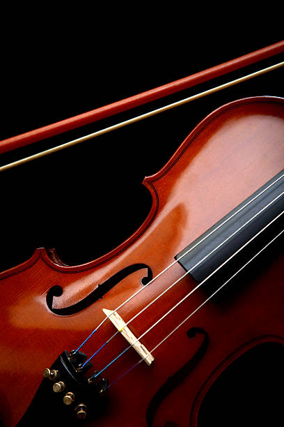 istock Close up of violin and bow on black background 97921186