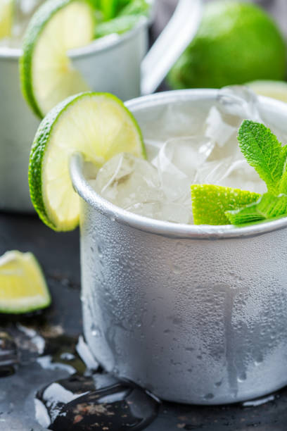 istock Moscow mule cocktail with vodka, ginger beer, lime and mint 979212540